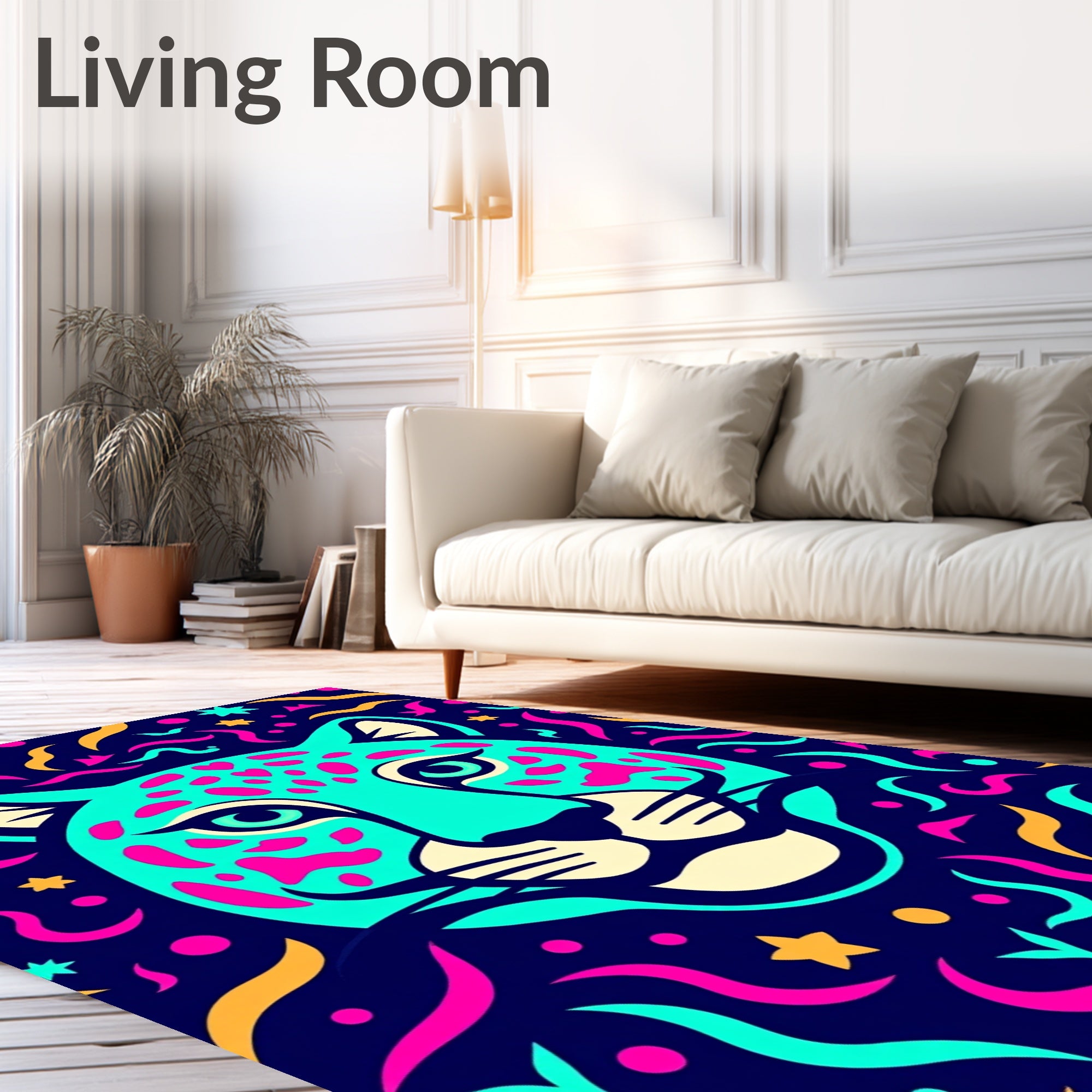 Cyan Jaguar Hearts Colorful Party Rug
