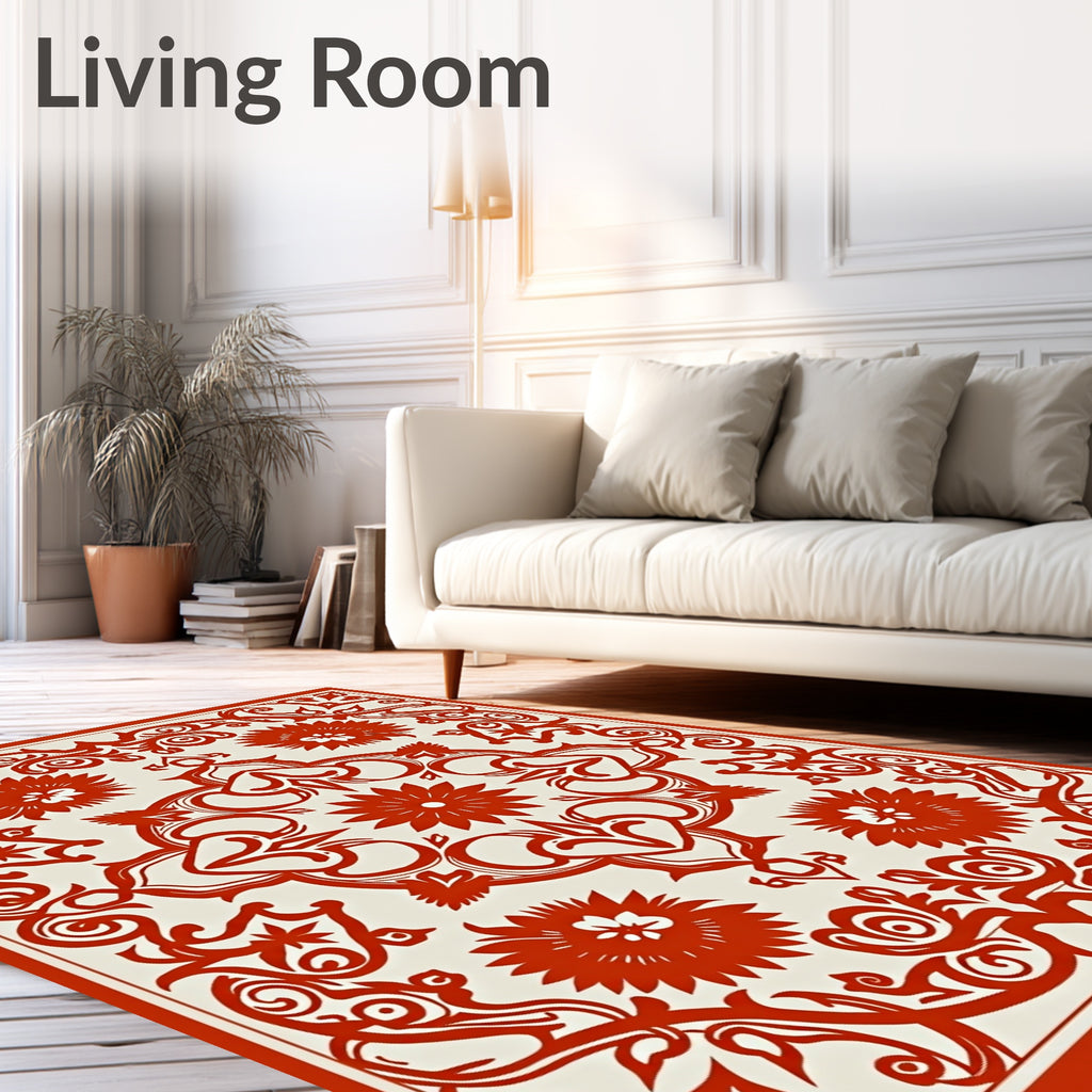 Crimson Floral Medallion Square Rug