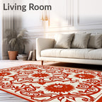 Crimson Floral Medallion Square Rug