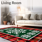 Red Black Buffalo Plaid Snowflake Deer Rug