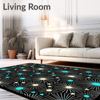 Black Starburst Floral Teal Yellow Rug