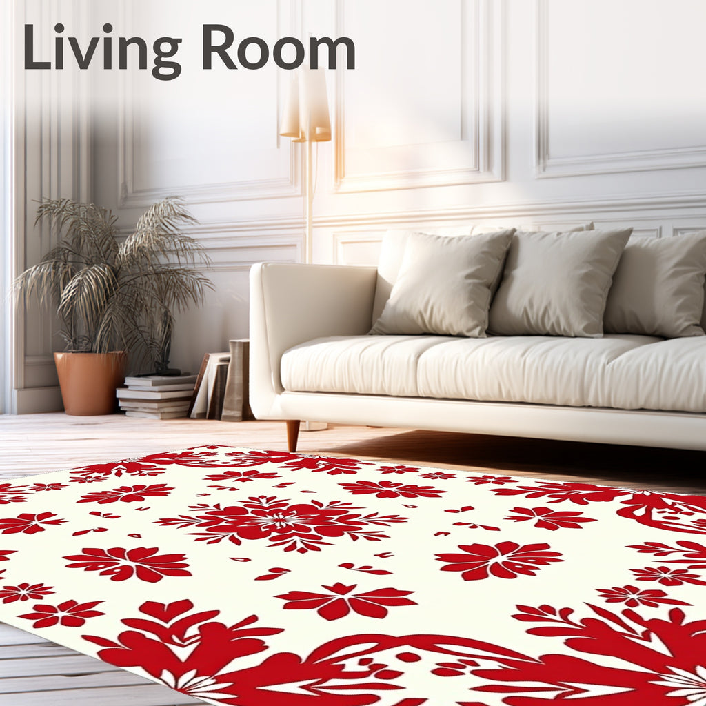 Crimson Floral Medallion Symmetric Arrangement Rug