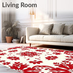 Crimson Floral Medallion Symmetric Arrangement Rug