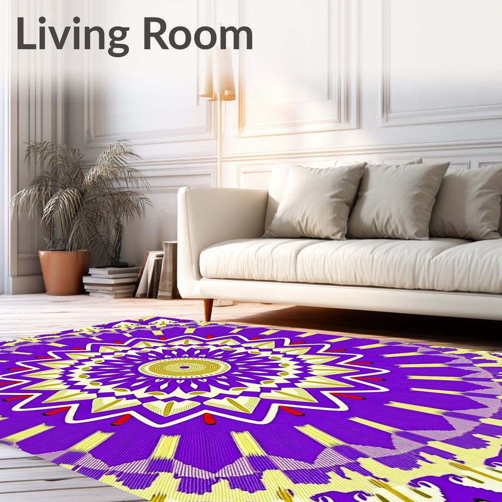 Vibrant Purple Gold Radial Mandala Rug