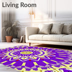 Vibrant Purple Gold Radial Mandala Rug