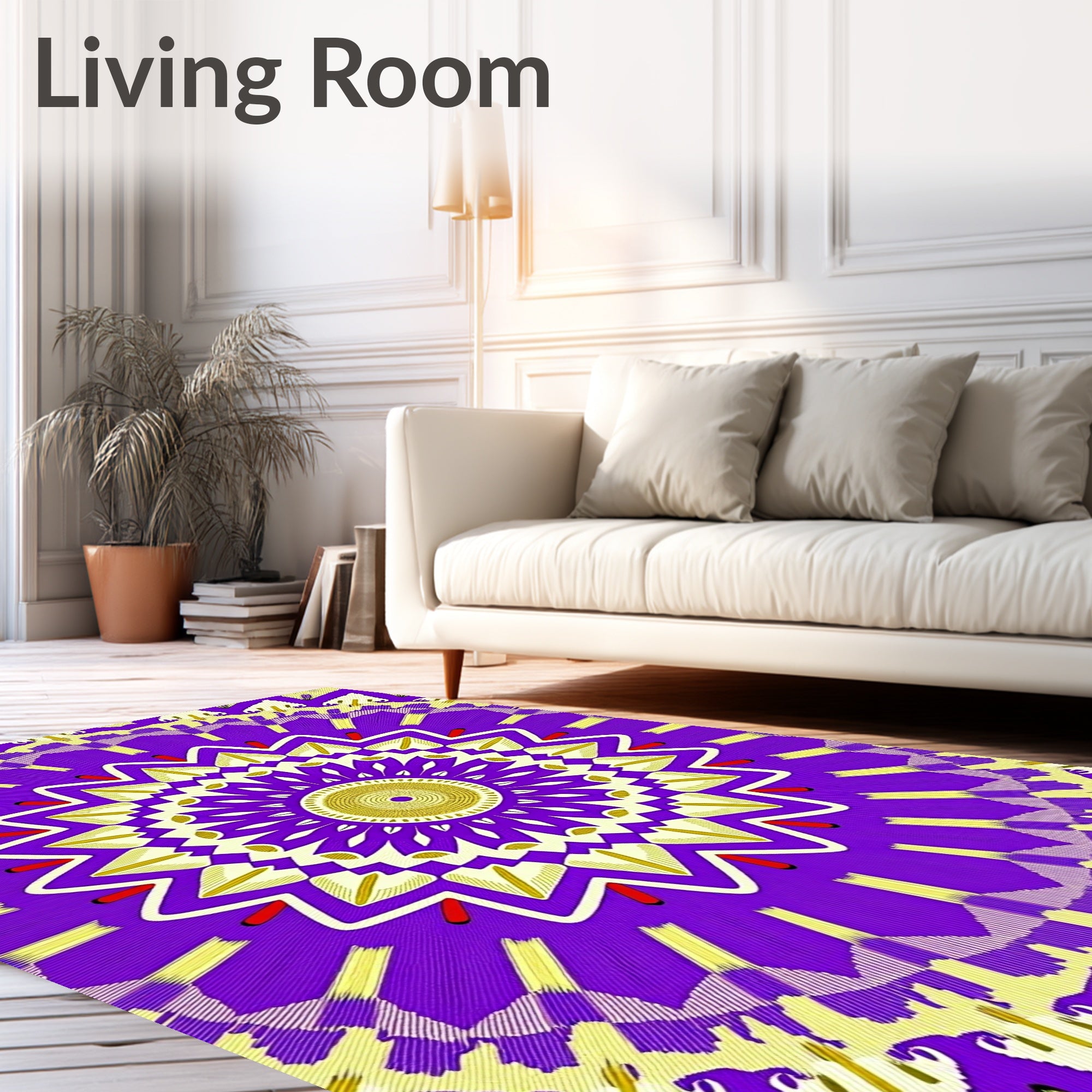 Vibrant Purple Gold Radial Mandala Rug