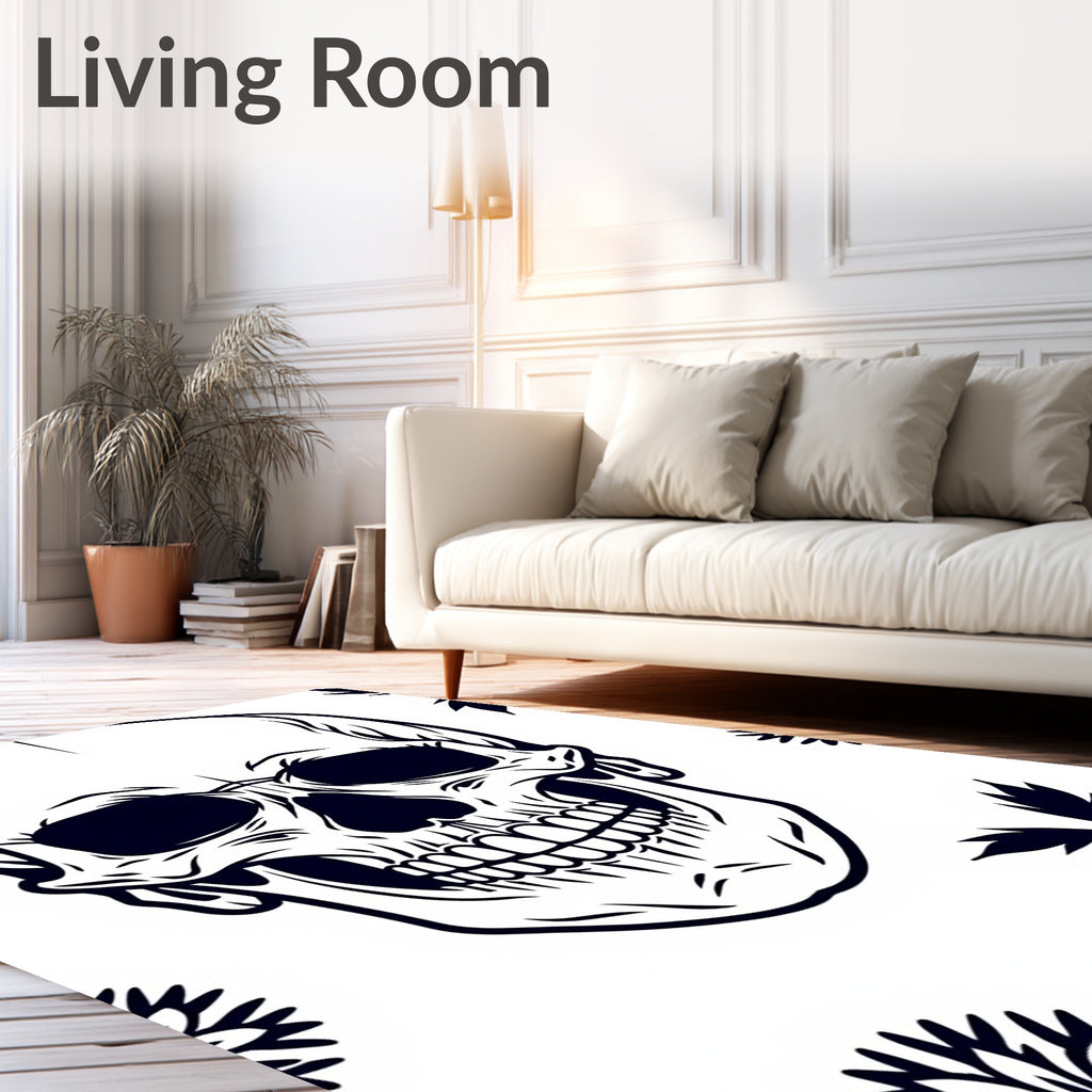 Dark Skull Floral Outline Rug
