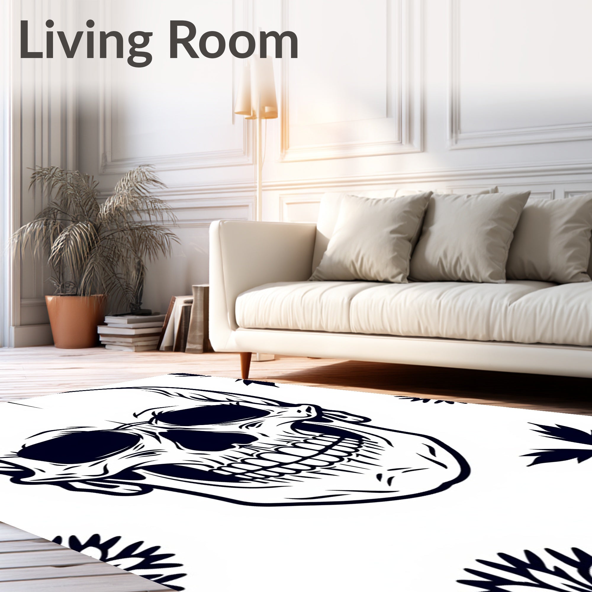 Dark Skull Floral Outline Rug