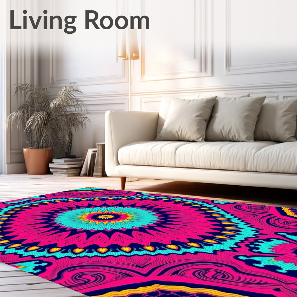 Radiant pink teal medallion mandala Rug