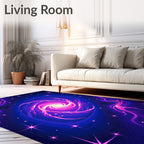 Vibrant Neon Nebula Starry Swirl Rug