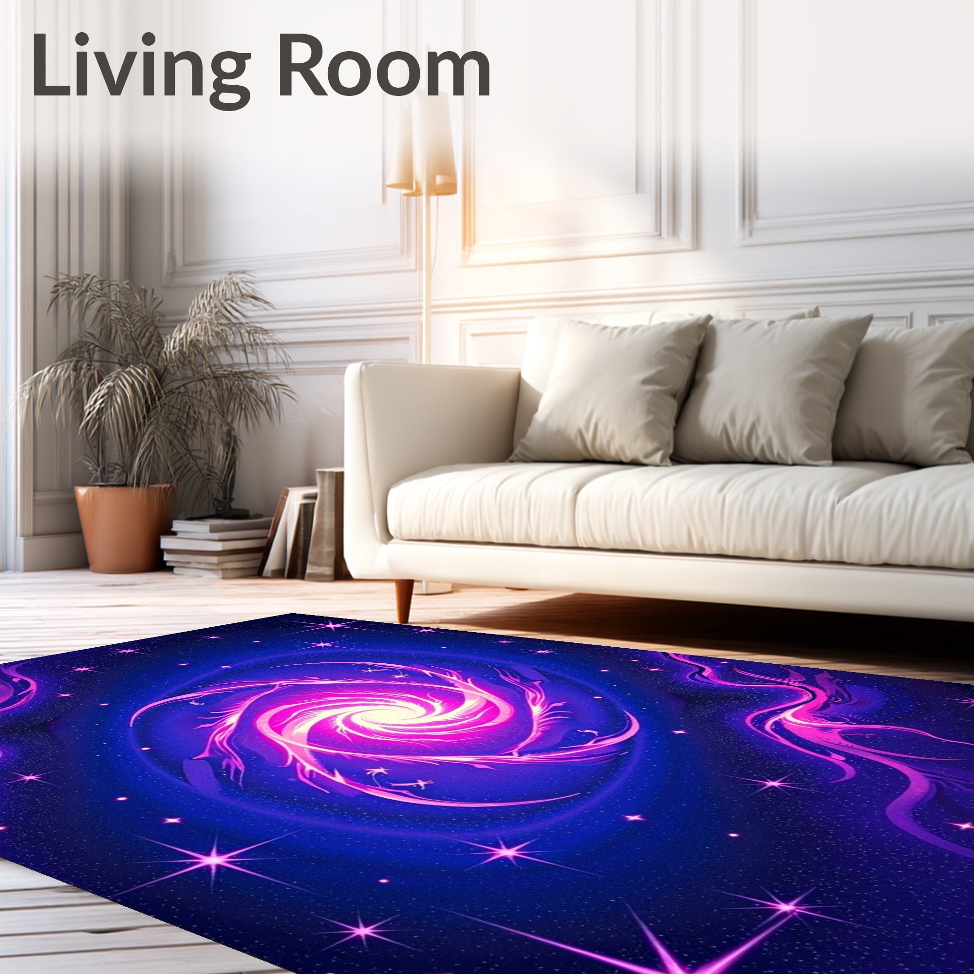 Vibrant Neon Nebula Starry Swirl Rug