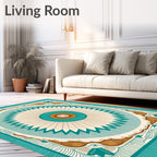 Teal Brown Radial Sunburst Medallion Rug