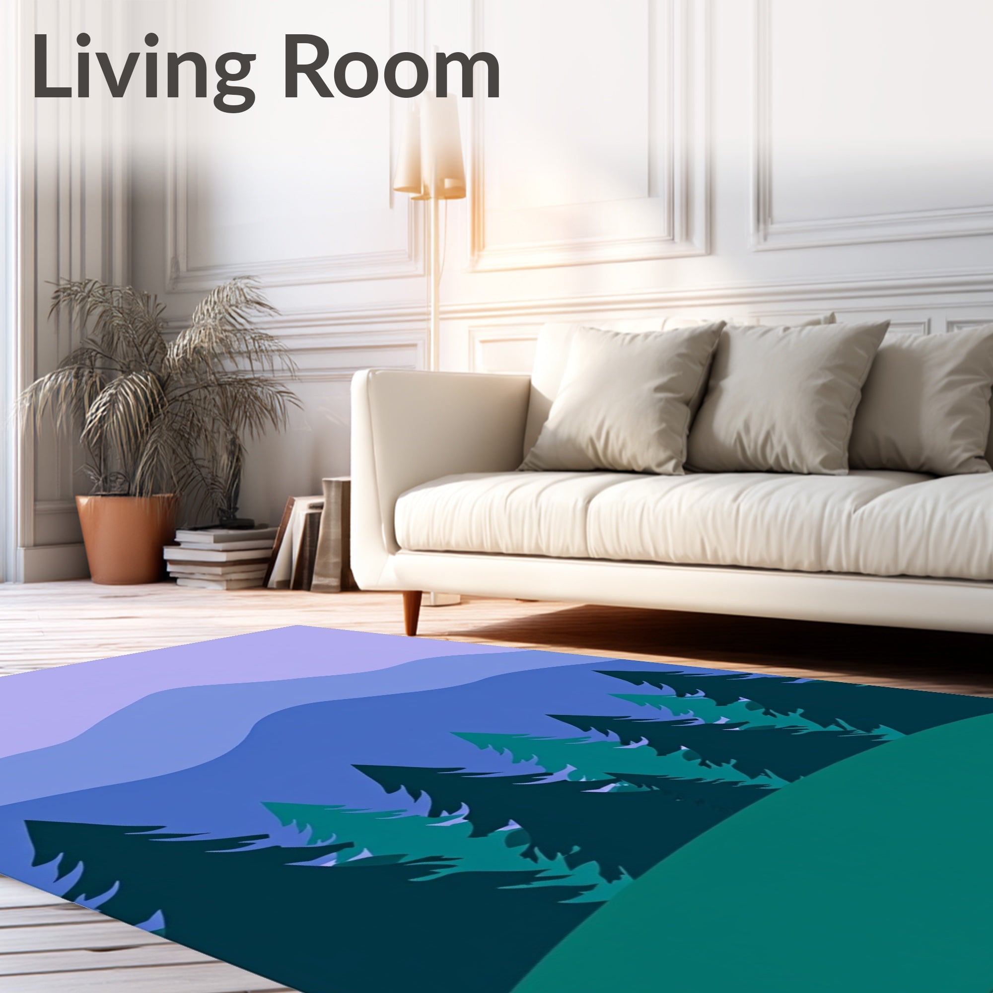 Misty Mountain Forest Landscape Rug