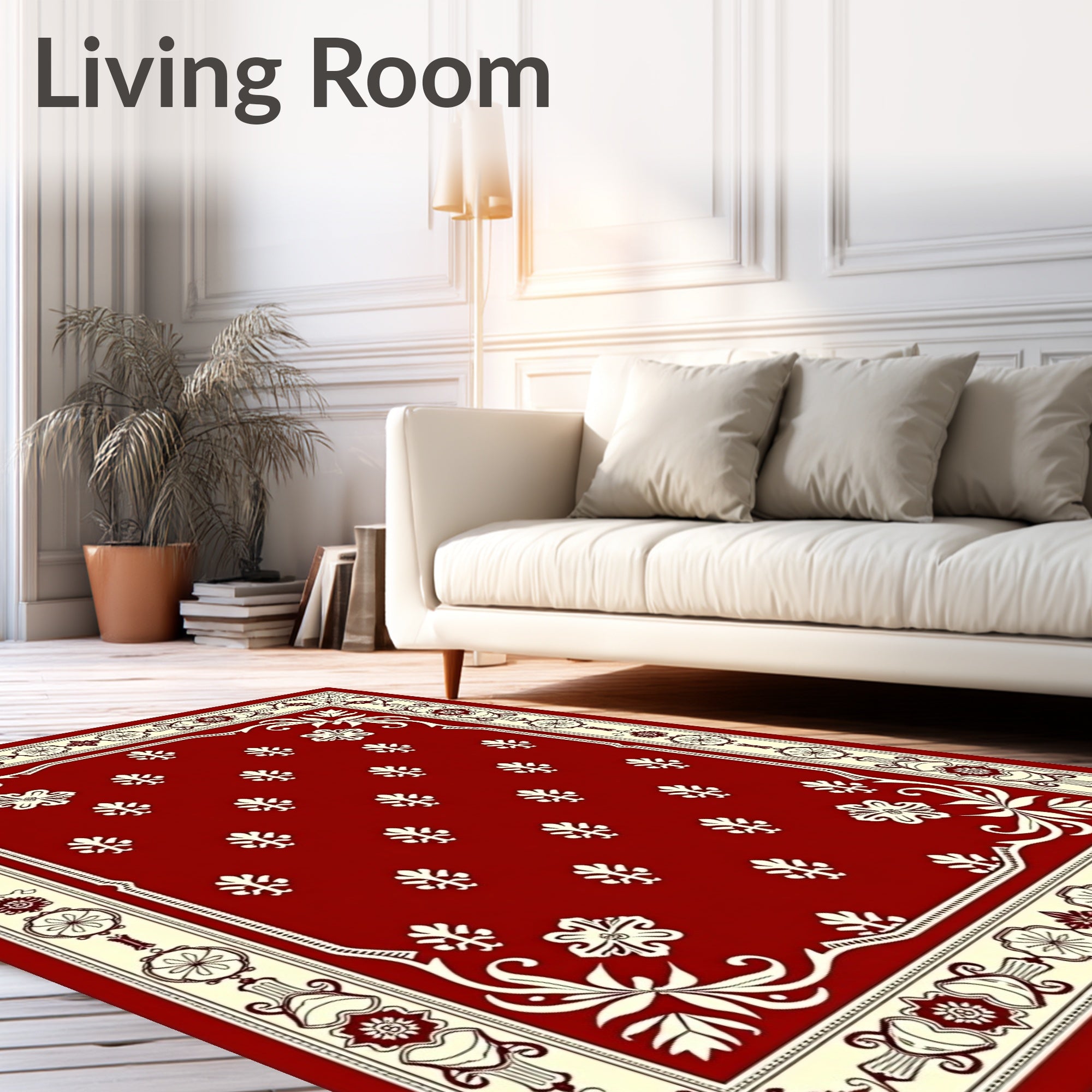 Crimson Ivory Floral Border Medallion Rug