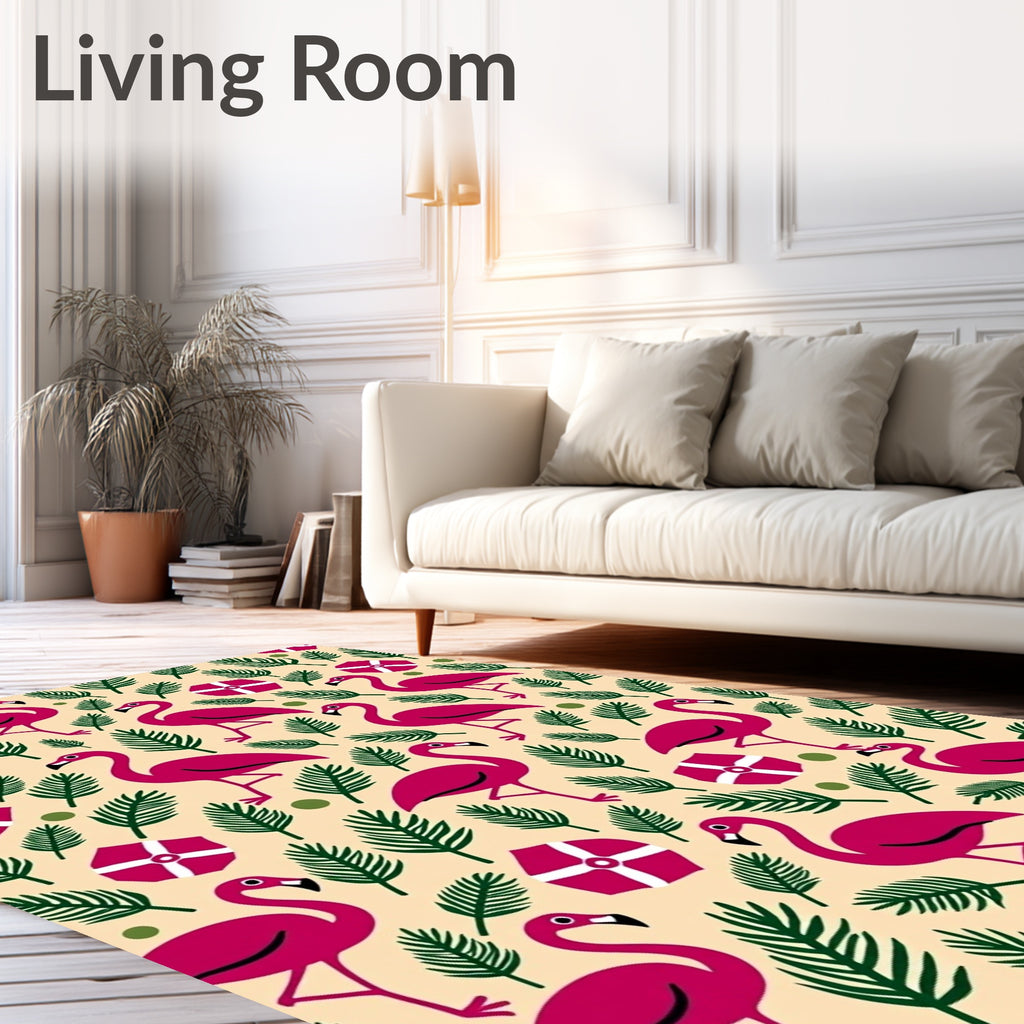 Pink Flamingo Tropical Beach Motif Rug