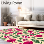 Pink Flamingo Tropical Beach Motif Rug