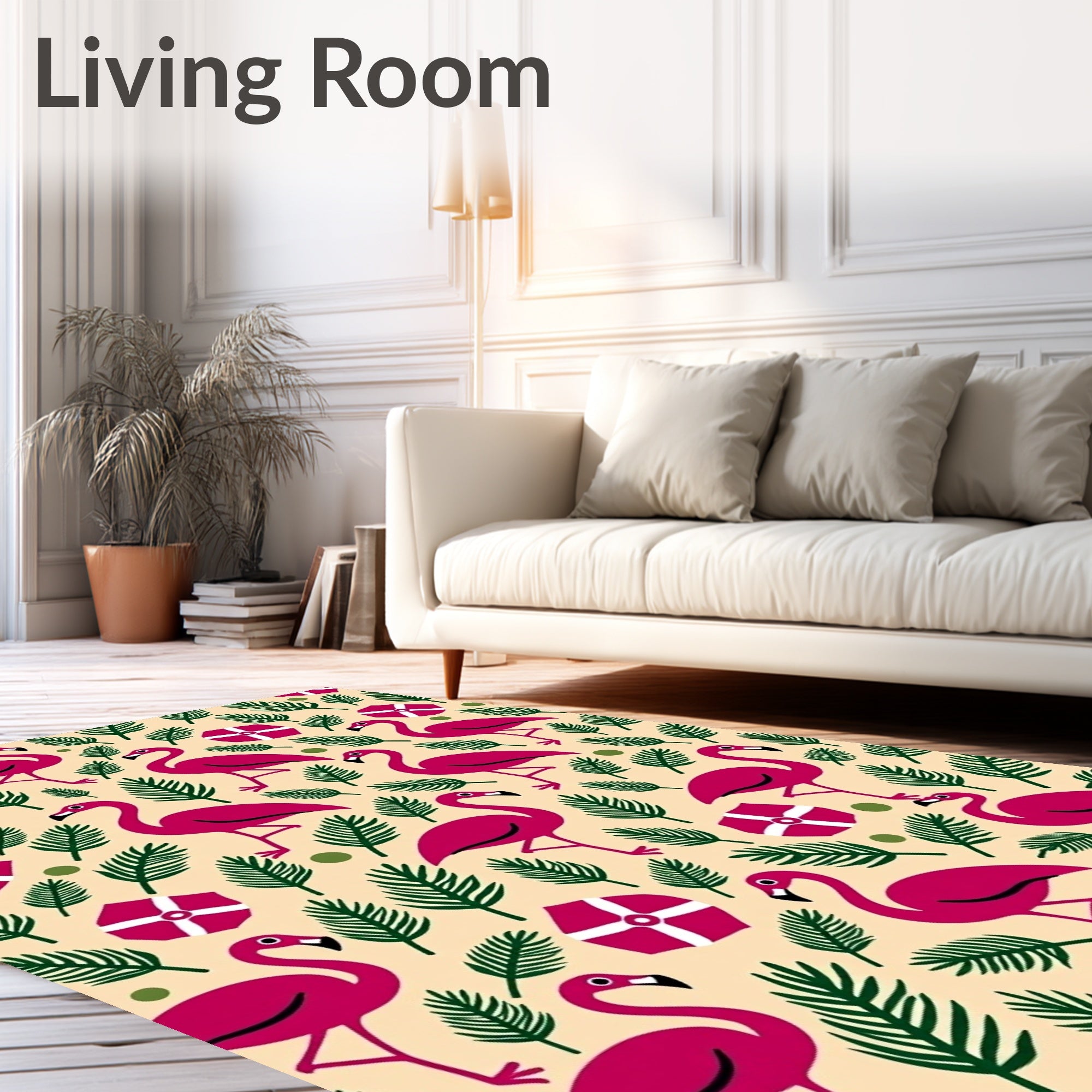 Pink Flamingo Tropical Beach Motif Rug