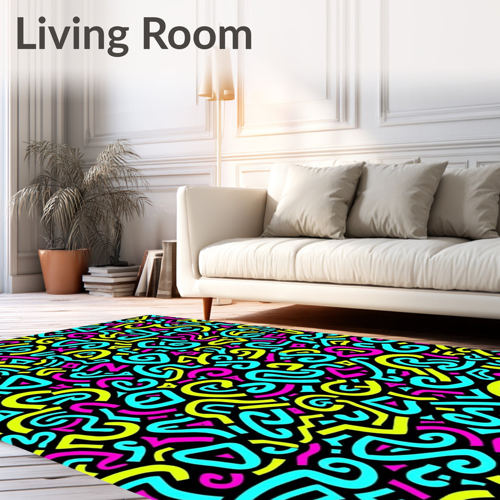 Radical Neon Swirls and Triangles Rug