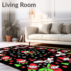 Whimsical Elf Christmas Black Floral Rug