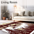 Woodland Cabin Deer Forest Scene Rug