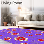 Red Cream Floral Vines Lavender Background Rug