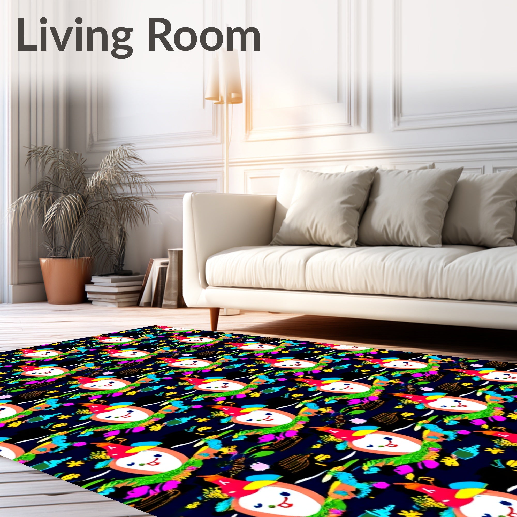 Whimsical Clown Face Garden Abstract Rug