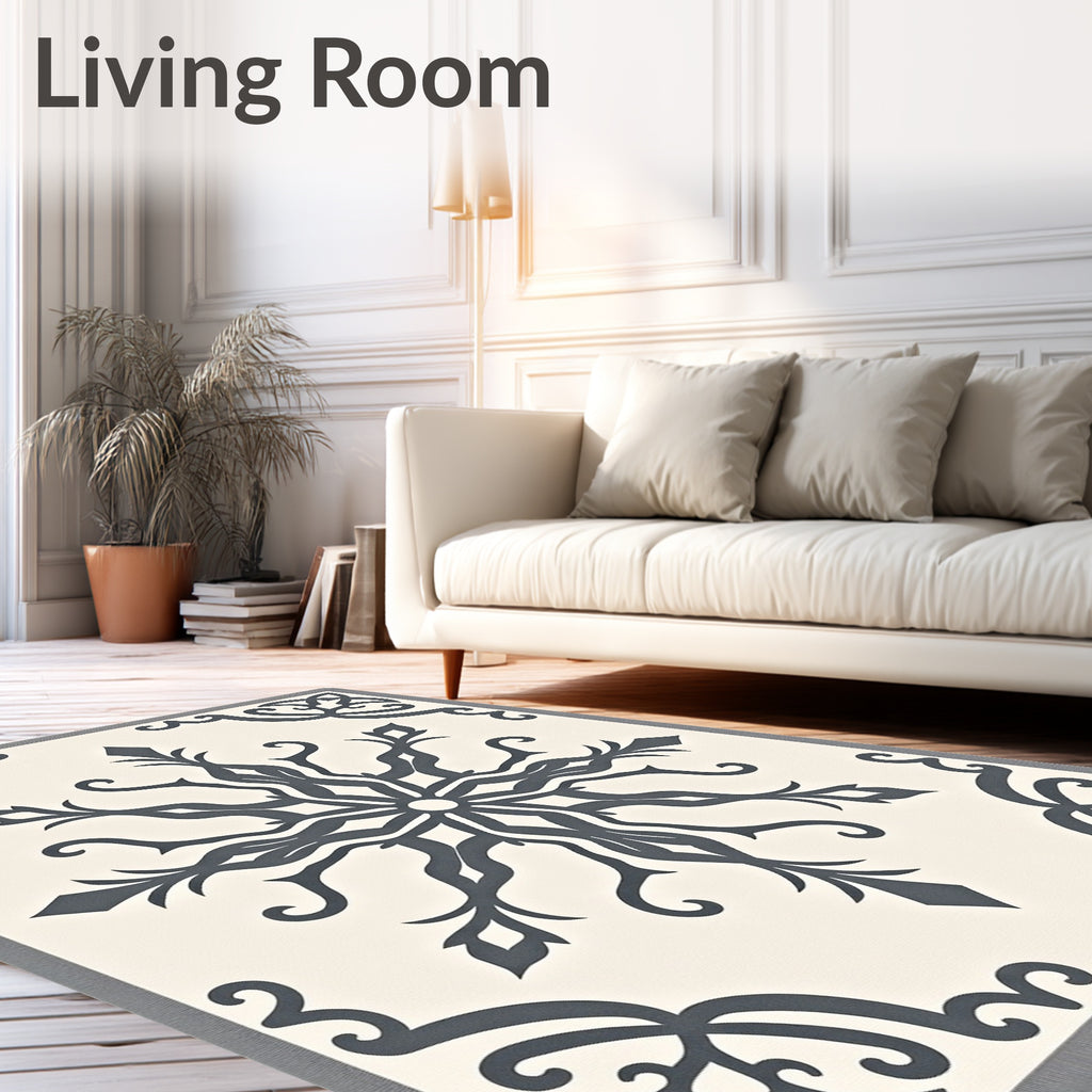 Dark Gray Medallion Inlay Rug