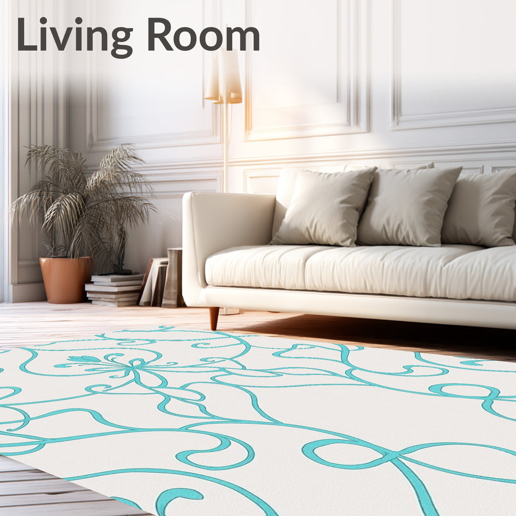 Aqua Swirl Floral Medallion Rug