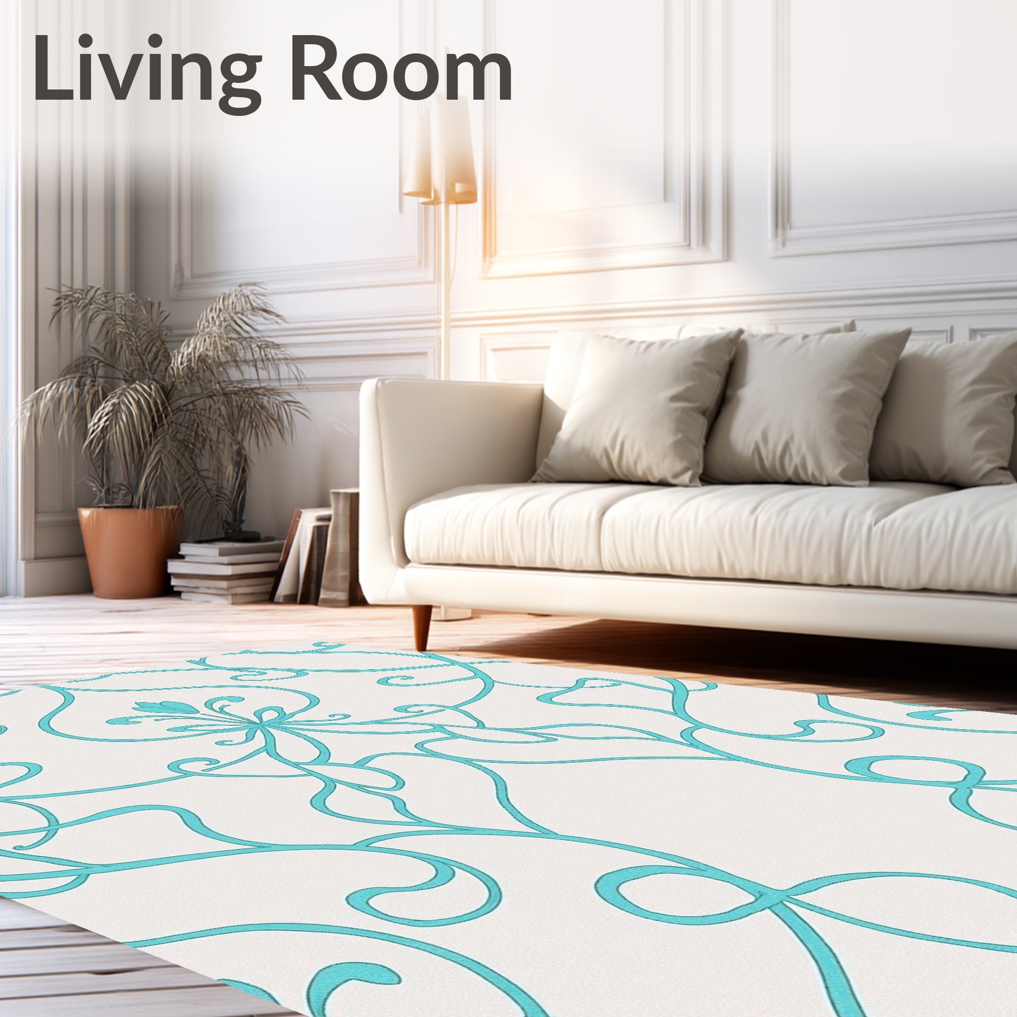 Aqua Swirl Floral Medallion Rug