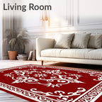 Crimson White Scrollwork Central Ornament Rug