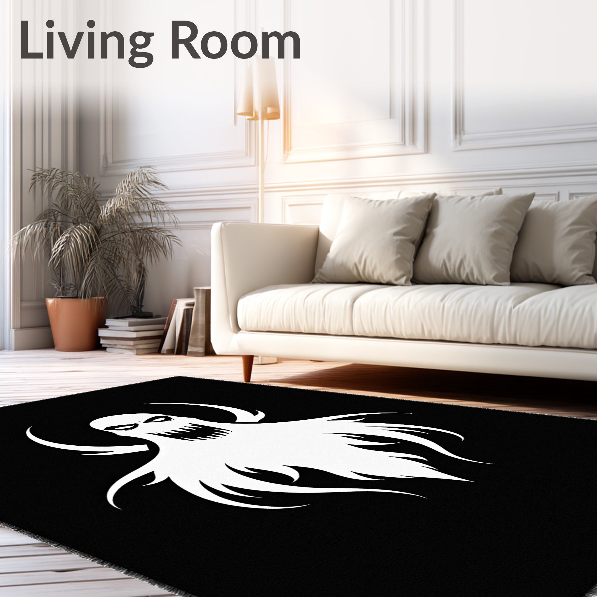 Spooky White Ghost Black Background Rug
