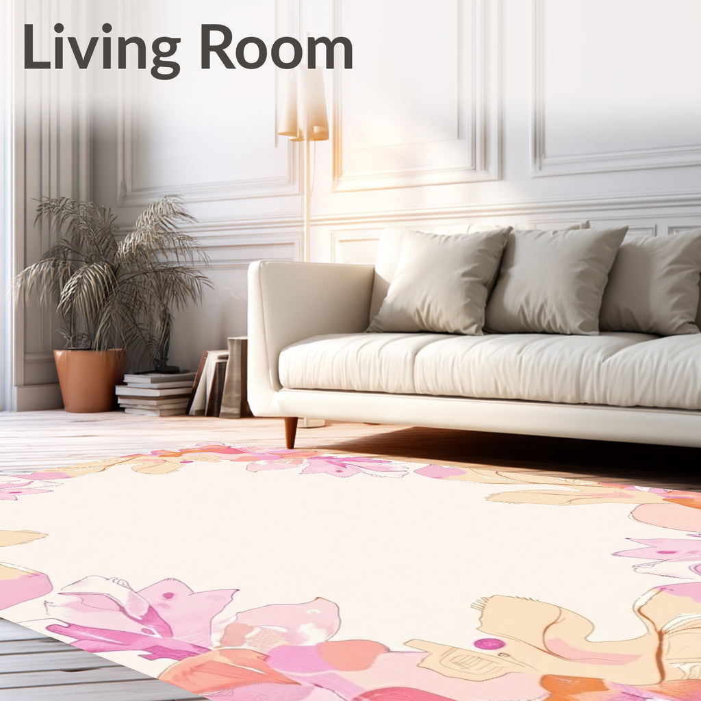 Blush Pink Floral Watercolor Border Rug