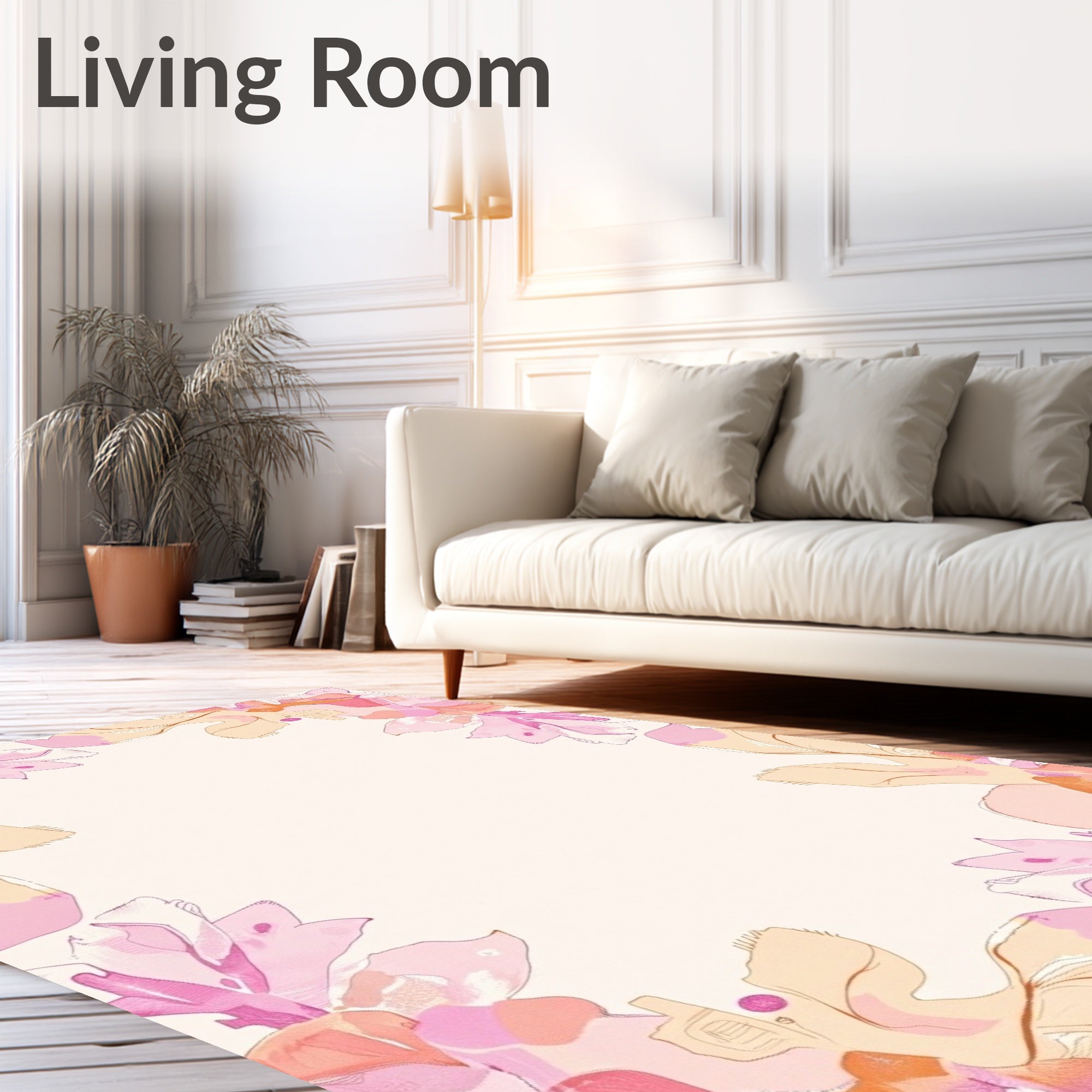 Blush Pink Floral Watercolor Border Rug