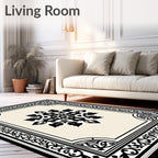 Black Cream Ornate Floral Central Medallion Rug