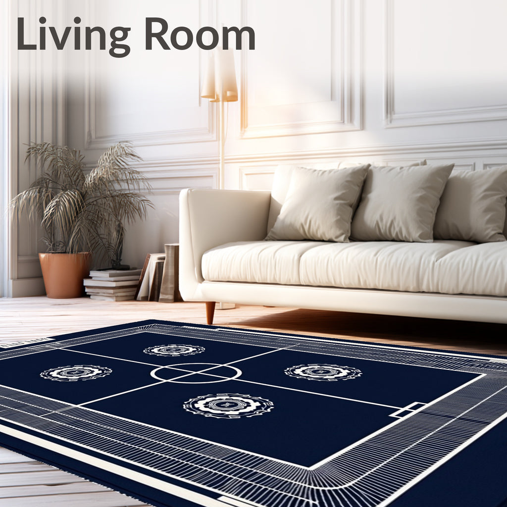 Navy White Stadium Court Medallions Rug