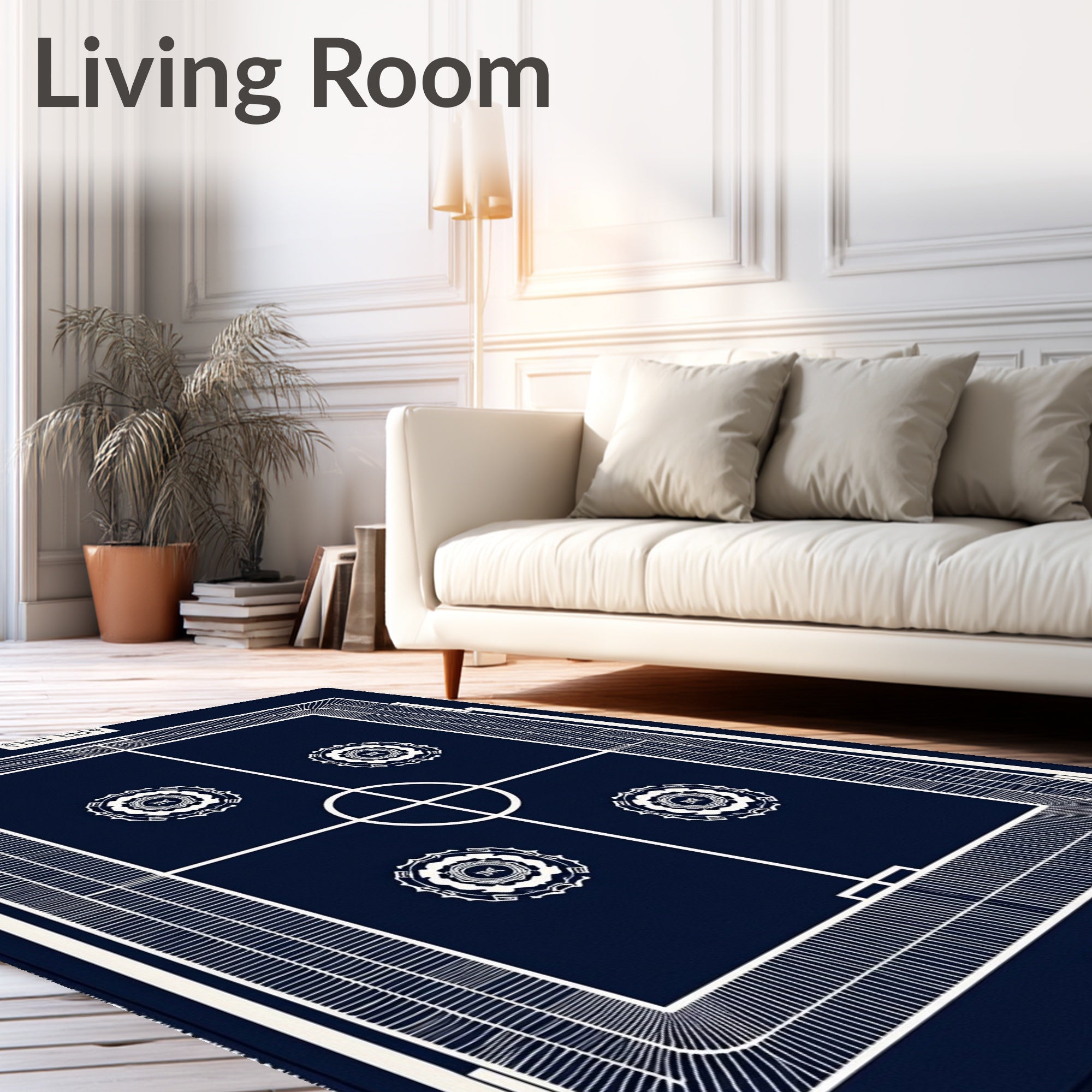 Navy White Stadium Court Medallions Rug