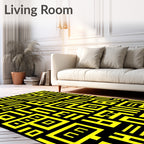 Bold Yellow Black Geometric Labyrinth Rug