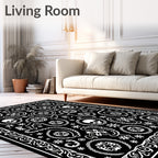 Black and White Skull Floral Scroll Rug
