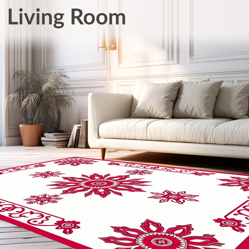 Crimson Floral Sunburst Arrangement Rug