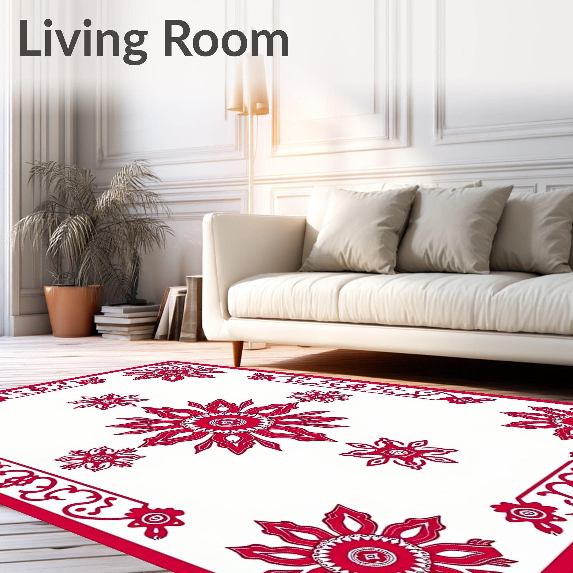 Crimson Floral Sunburst Arrangement Rug