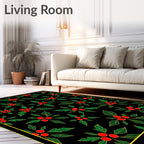Black Red Green Holly Berry Garland Rug