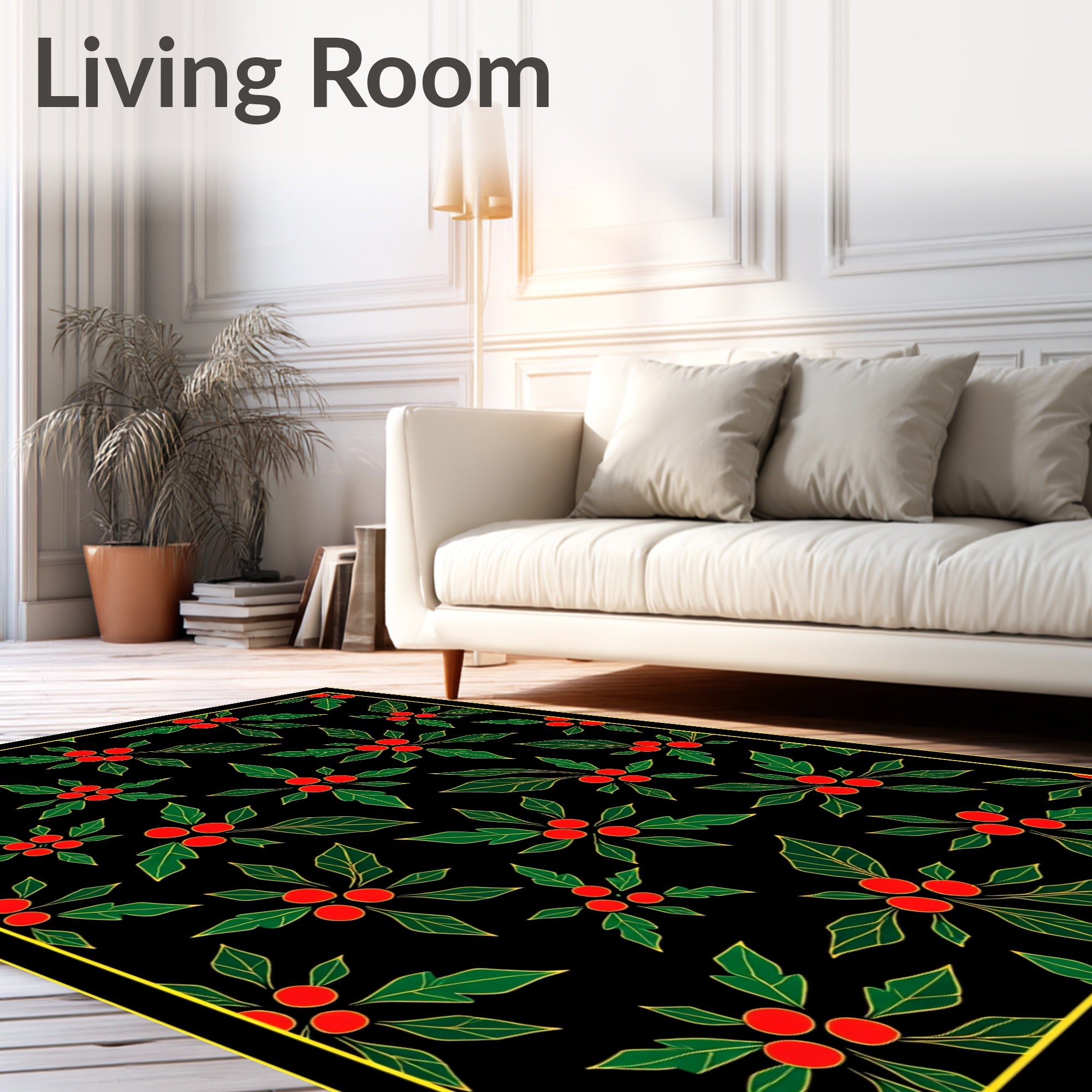 Black Red Green Holly Berry Garland Rug