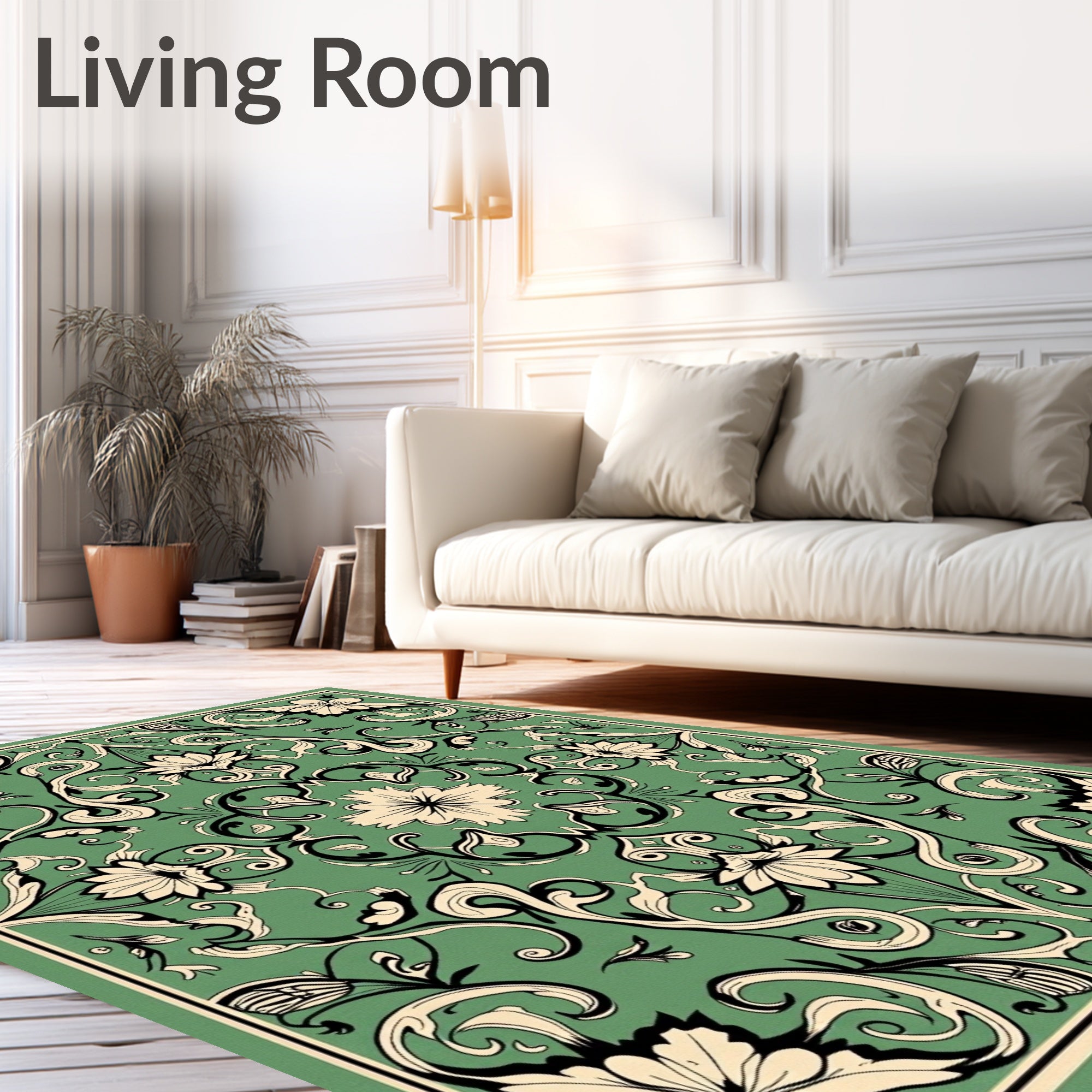 Art Nouveau Green Floral Swirl Rug