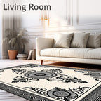 Black and Ivory Floral Crest Medallion Rug