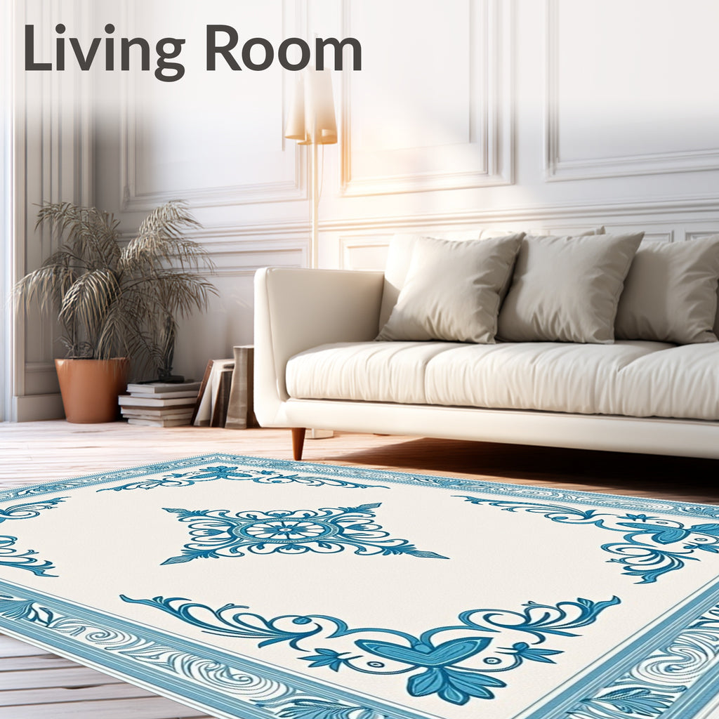 Blue Floral Medallion Border Rug