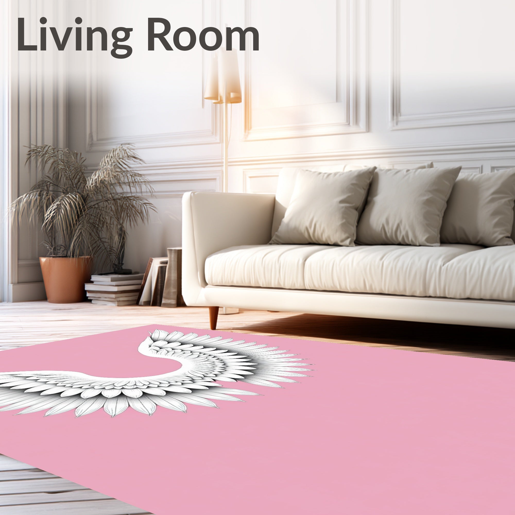 White Angelic Feather Wings Pink Background Rug