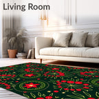 Dark Green Red Starburst Berry Rug