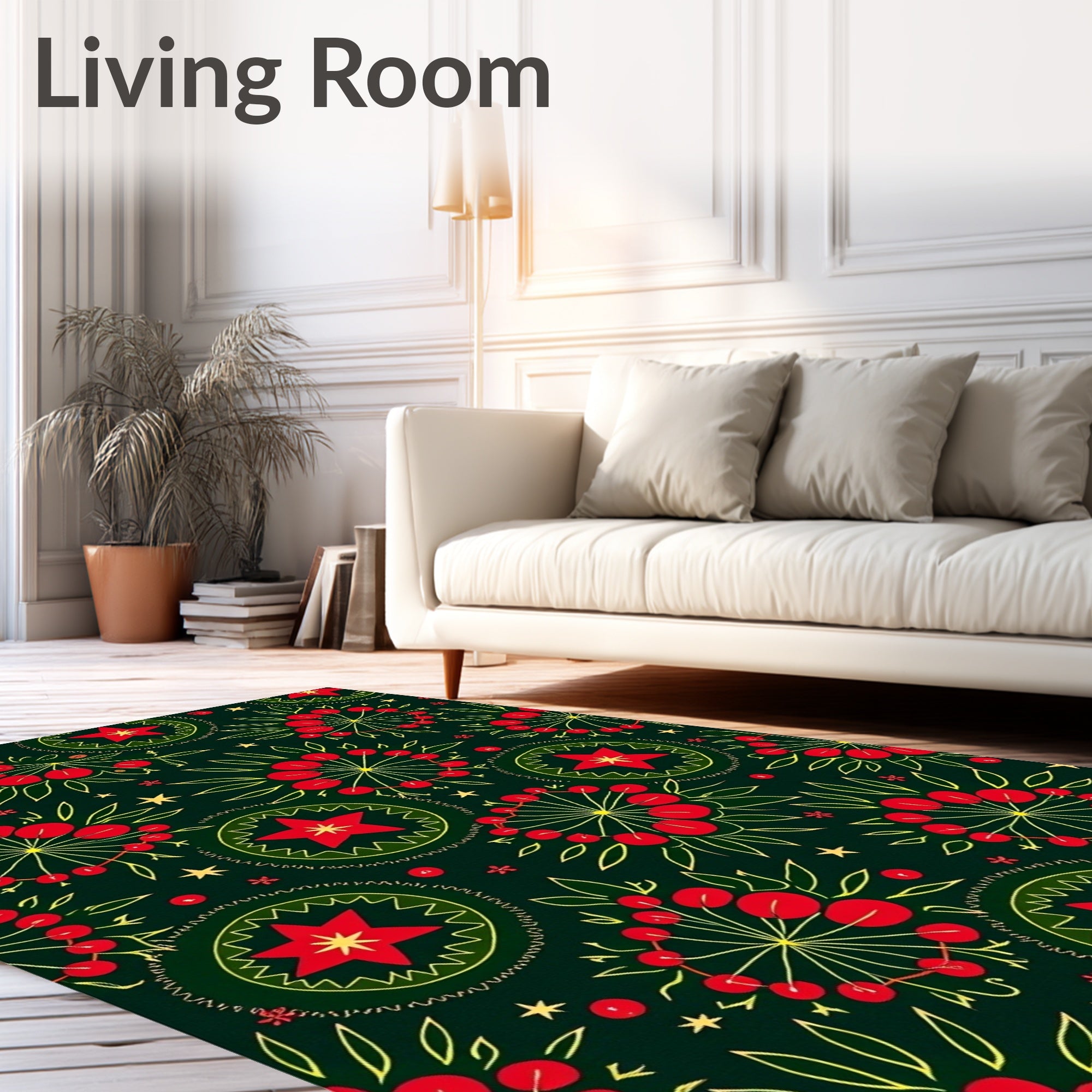 Dark Green Red Starburst Berry Rug