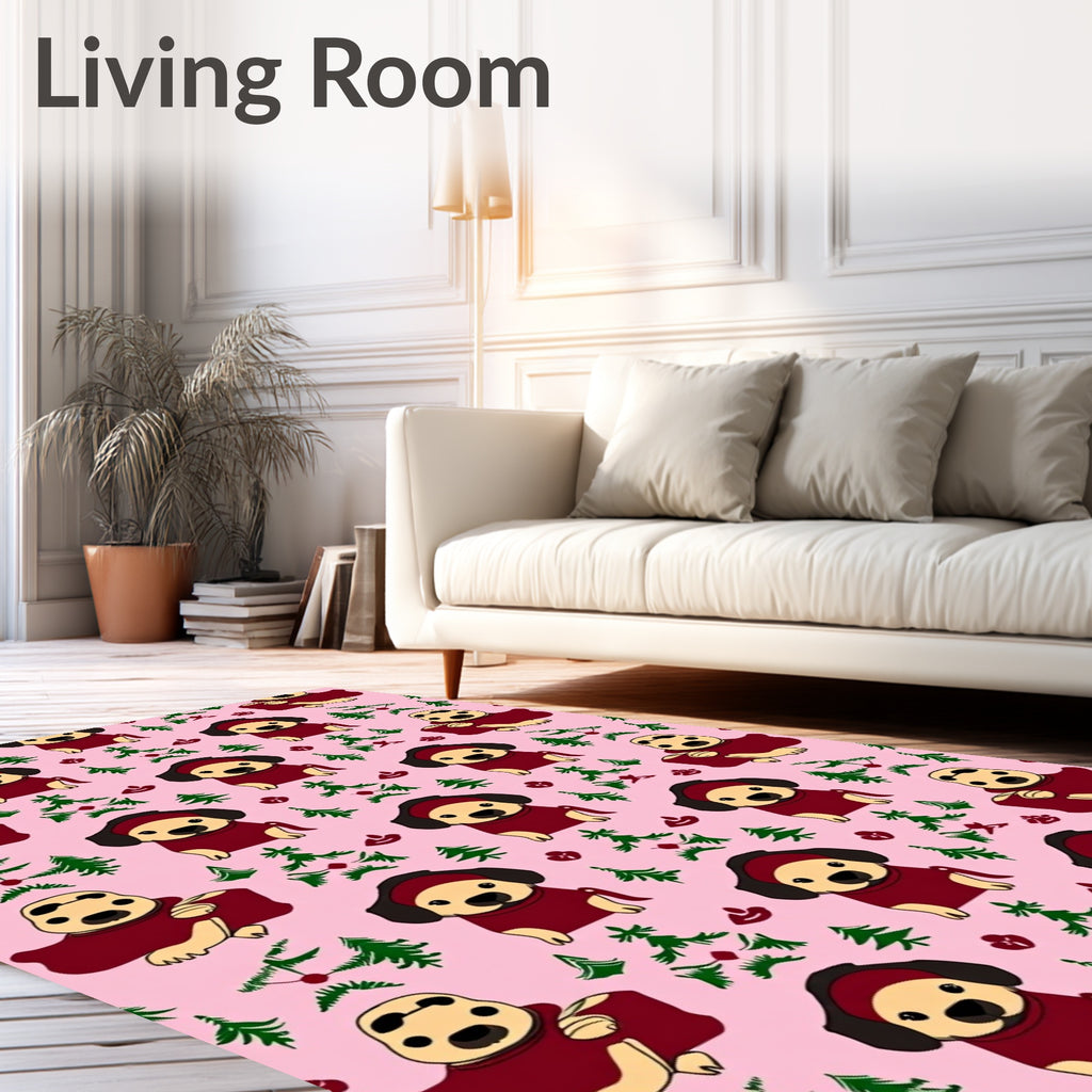 Cute Pink Puppy Christmas Trees Rug