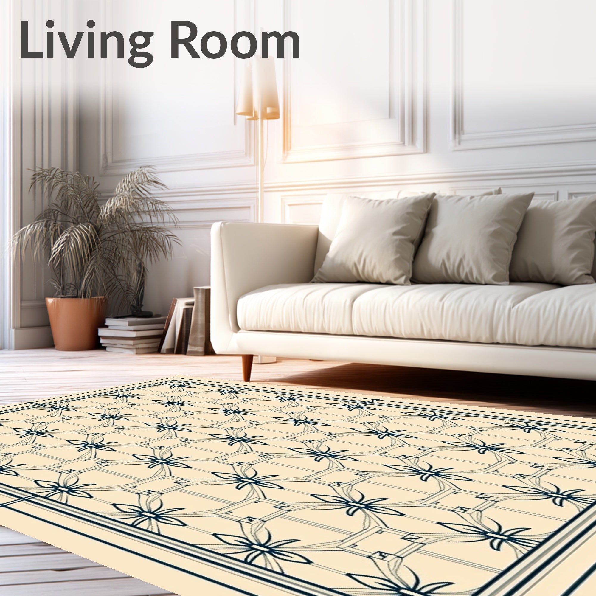 Navy Blue Botanical Lattice Rug